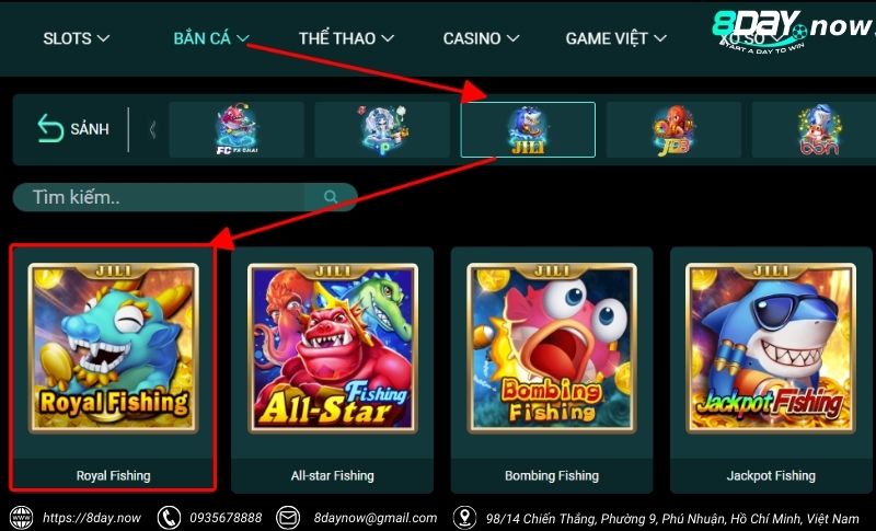 Cac buoc tham gia choi game Royal Fishing 8Day - Buoc 2